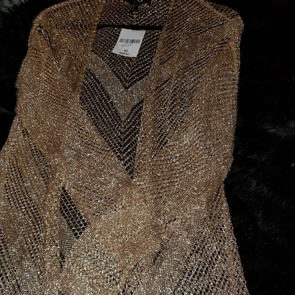 Gold mesh full length cardigan